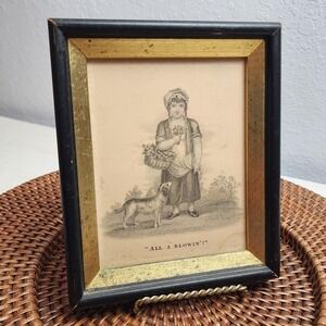 Antique Print from the 19th Century "All A Blowin'"‎ Framed Approx 4" x 5"